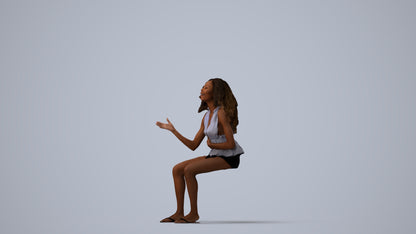 scanned 3D woman casual sitting, photogrammetry people for Enscape and V-Ray, three-quarter view render