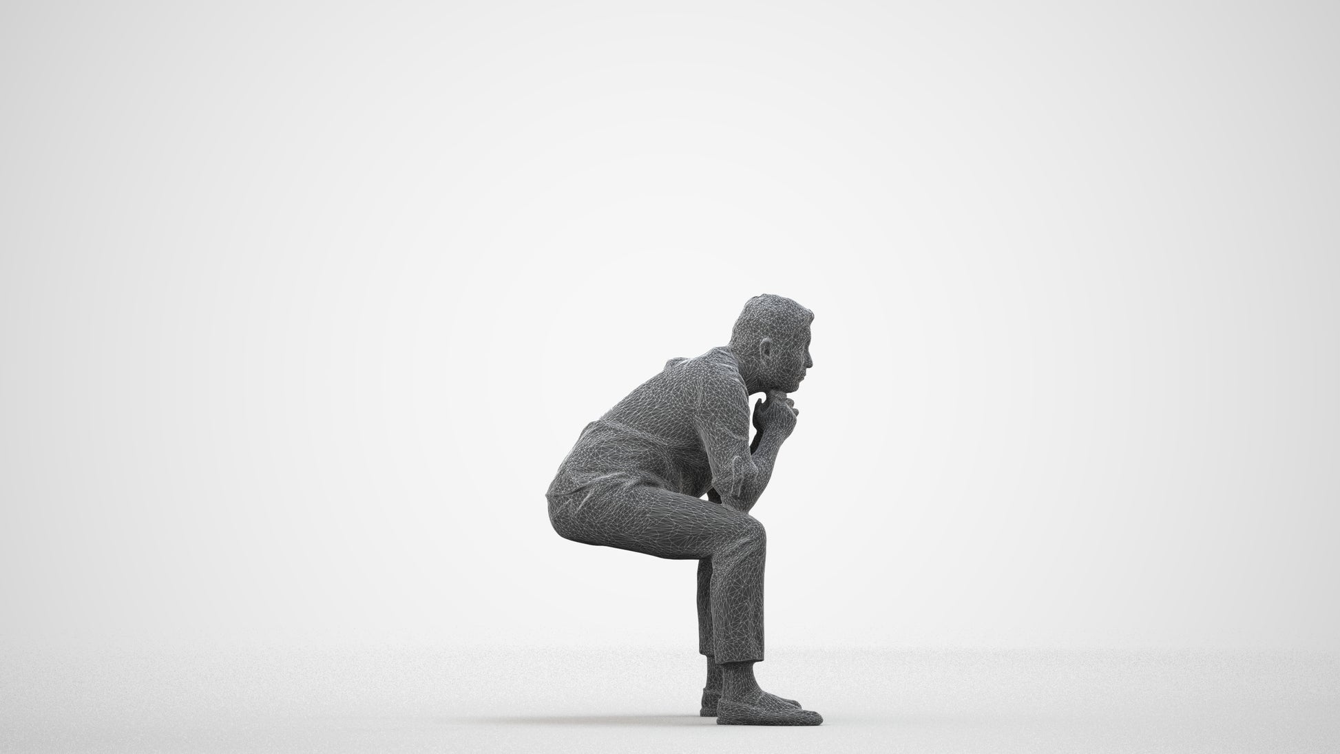 realistic 3D human man casual sitting, archviz people FBX OBJ for Blender, wireframe side view