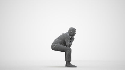 realistic 3D human man casual sitting, archviz people FBX OBJ for Blender, wireframe side view