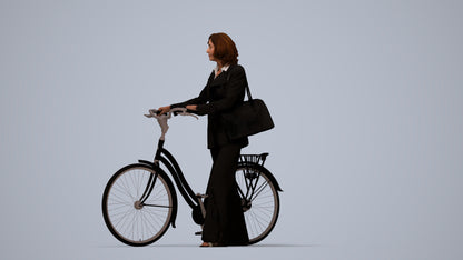 3D scanned senior woman cycling business, photorealistic archviz people for Enscape and SketchUp, top-down view render