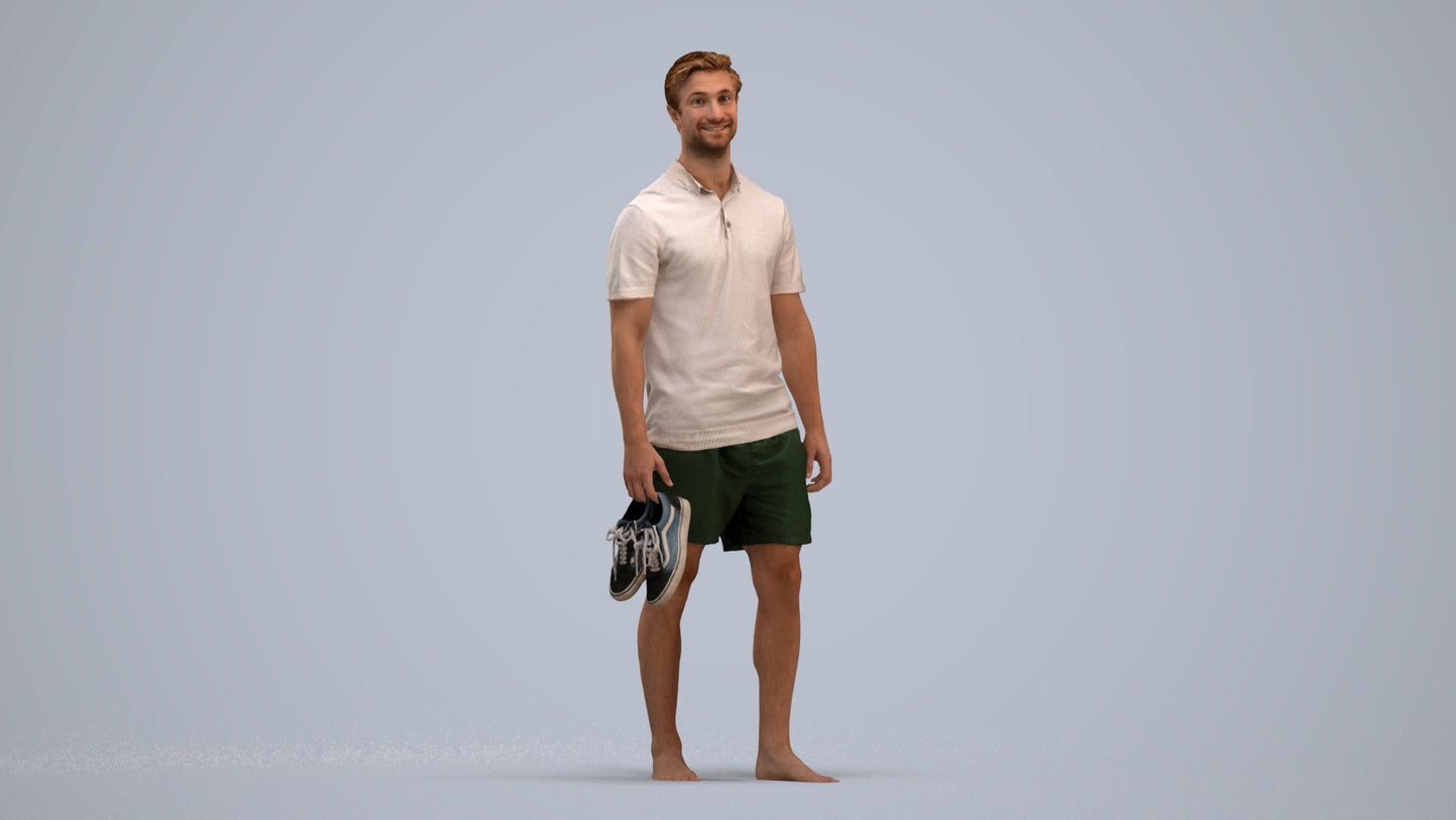 3D human model man casual walking, photogrammetry scanned person for archviz, standing pose render