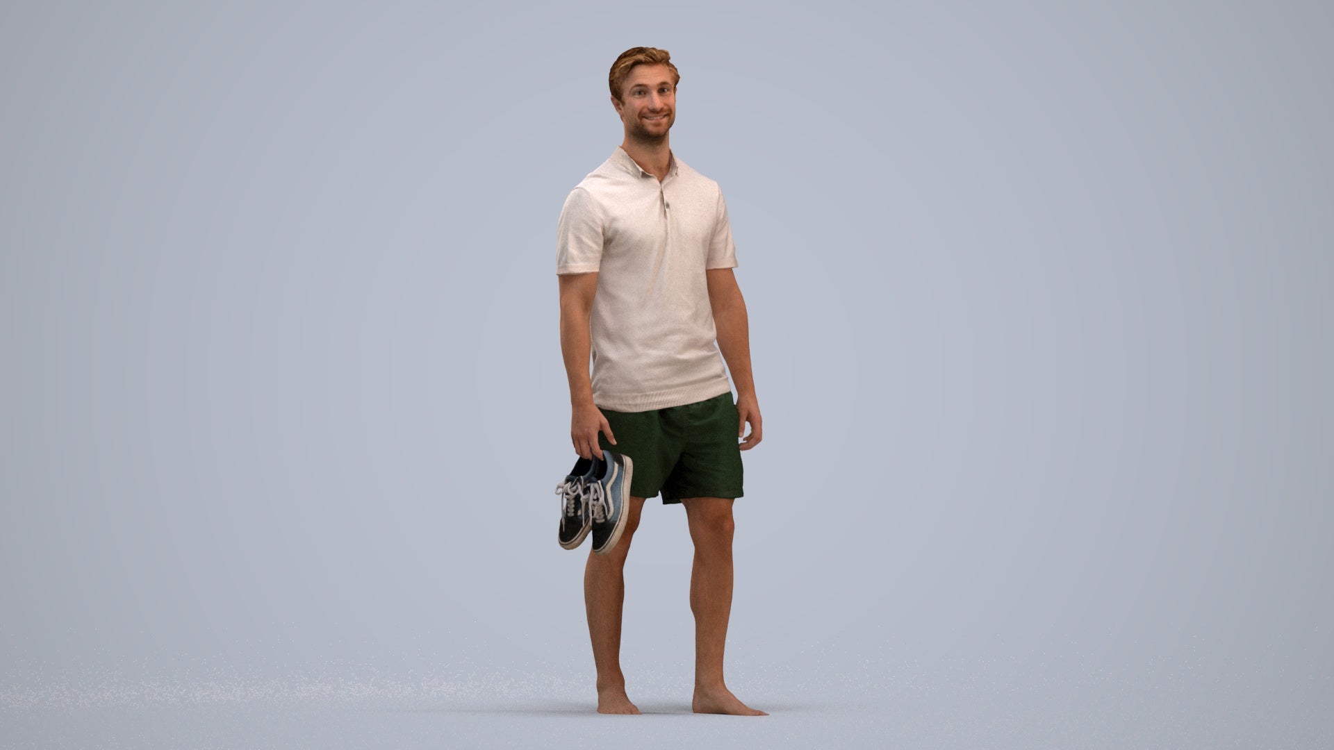 3D human model man casual walking, photogrammetry scanned person for archviz, standing pose render