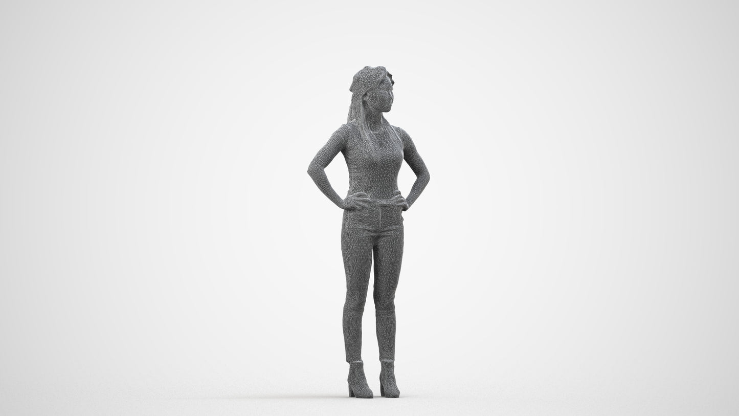 scanned 3D woman casual standing, photogrammetry people for Enscape and V-Ray, wireframe side view