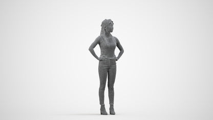 scanned 3D woman casual standing, photogrammetry people for Enscape and V-Ray, wireframe side view
