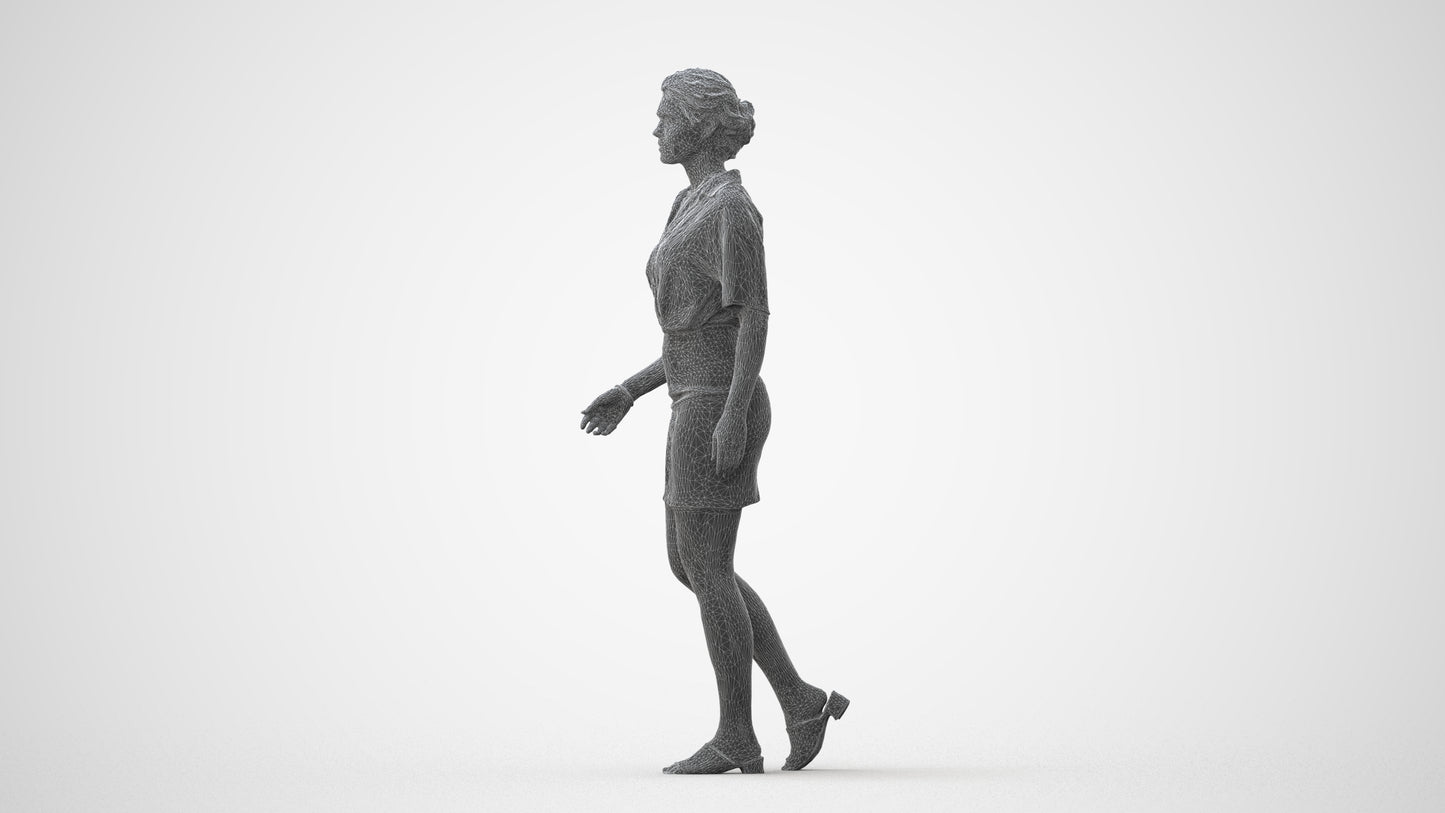 photogrammetry 3D woman casual walking, realistic human model archviz FBX, square thumbnail