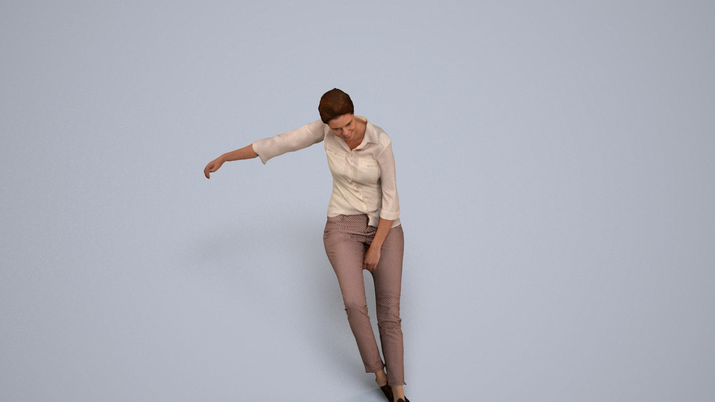 realistic 3D woman casual sitting, scanned archviz people for Blender and 3ds Max, back view render