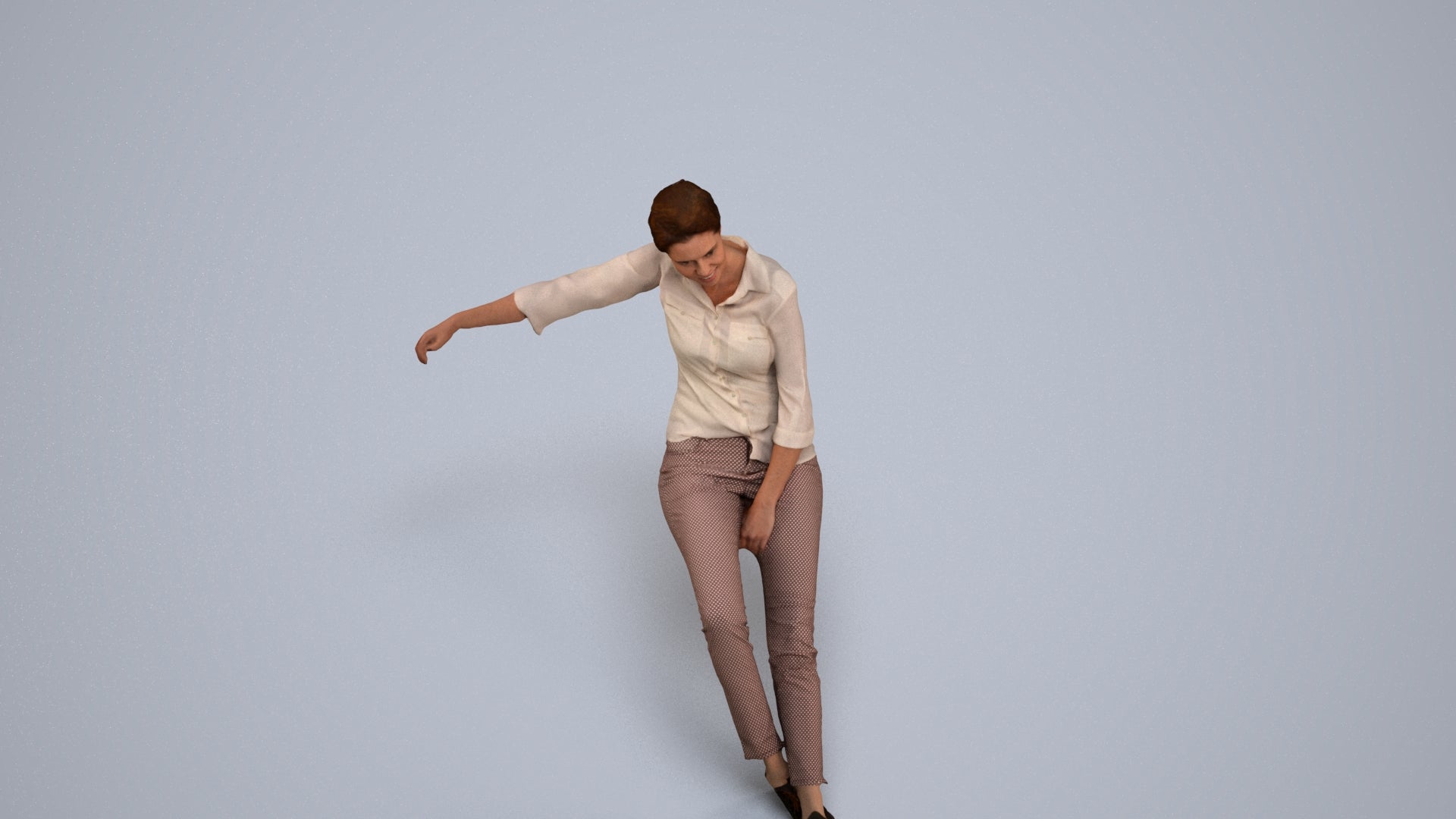 realistic 3D woman casual sitting, scanned archviz people for Blender and 3ds Max, back view render