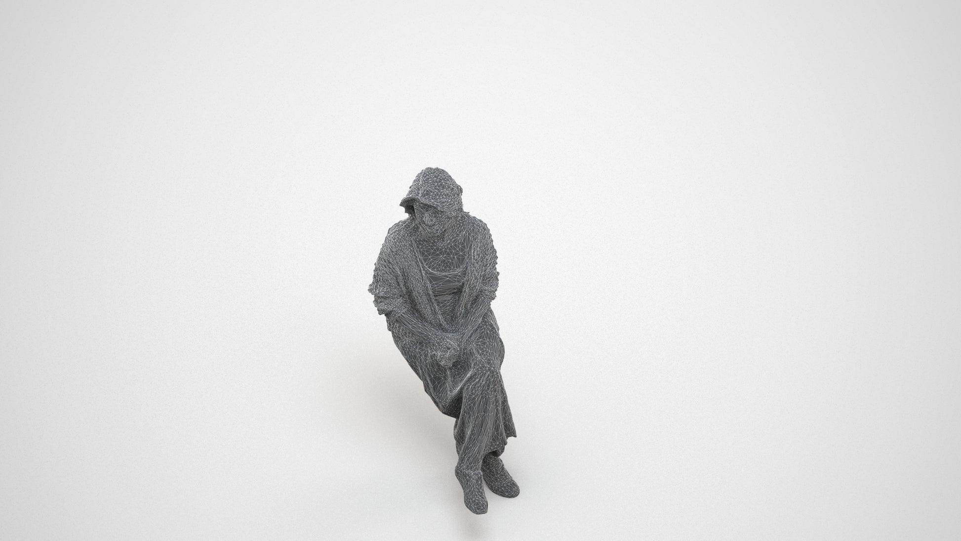 3D people model woman casual sitting, scanned human for 3ds Max rendering, wireframe three-quarter view