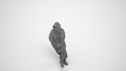 3D people model woman casual sitting, scanned human for 3ds Max rendering, wireframe three-quarter view