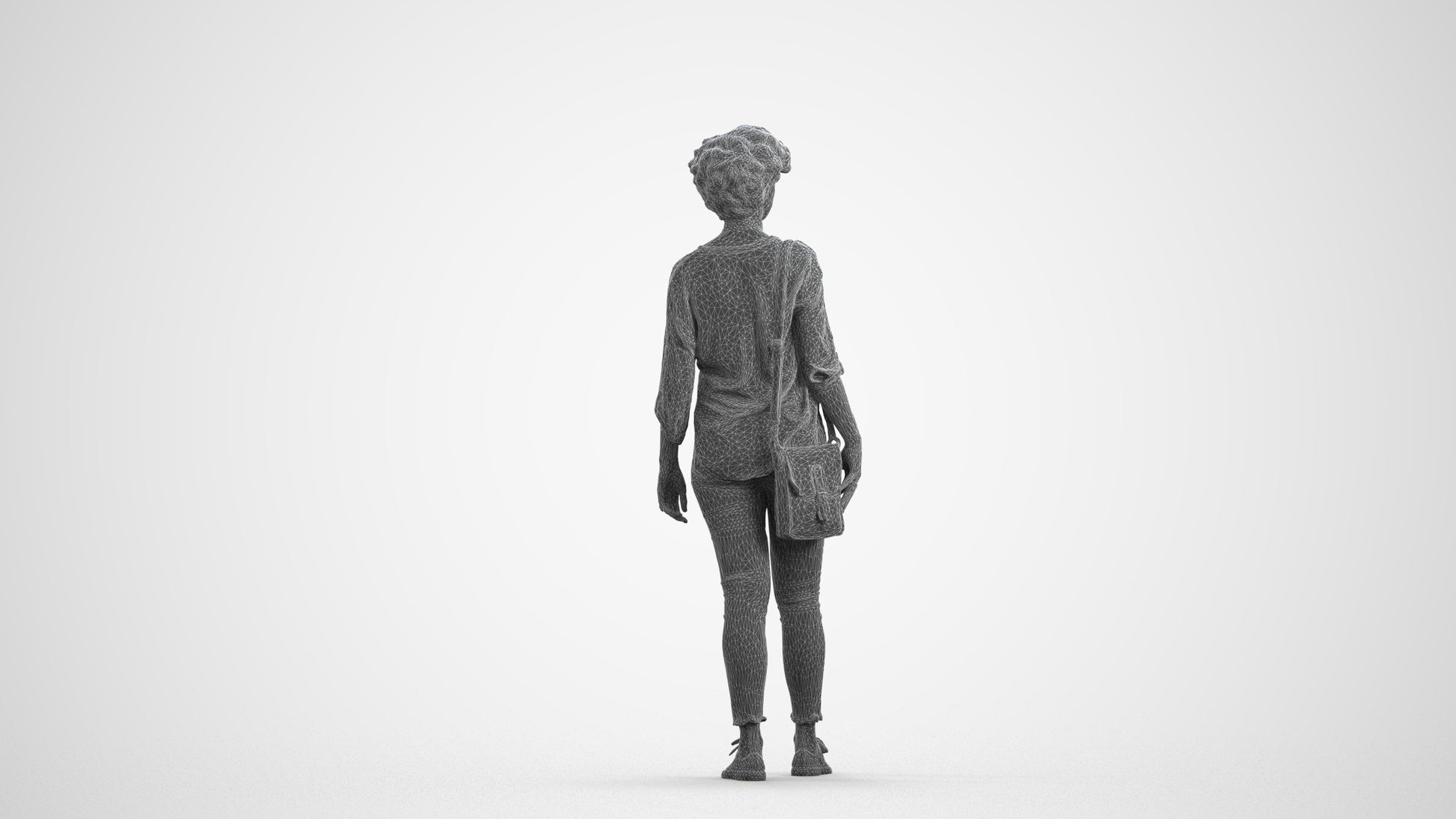 scanned 3D woman casual walking, photogrammetry people for Enscape and V-Ray, wireframe front view