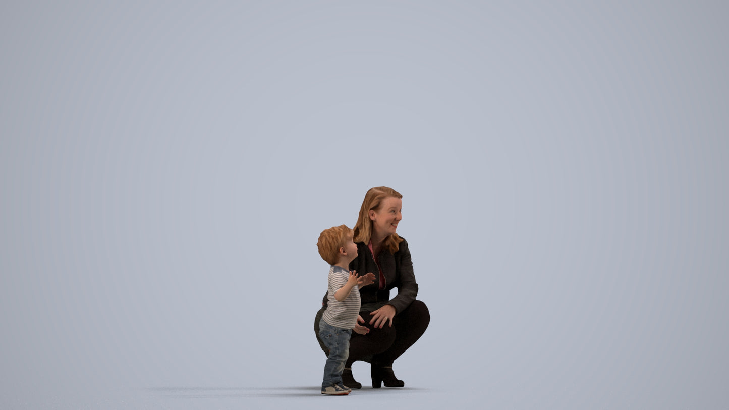scanned 3D girl casual kids, photogrammetry people for Enscape and V-Ray, side view render