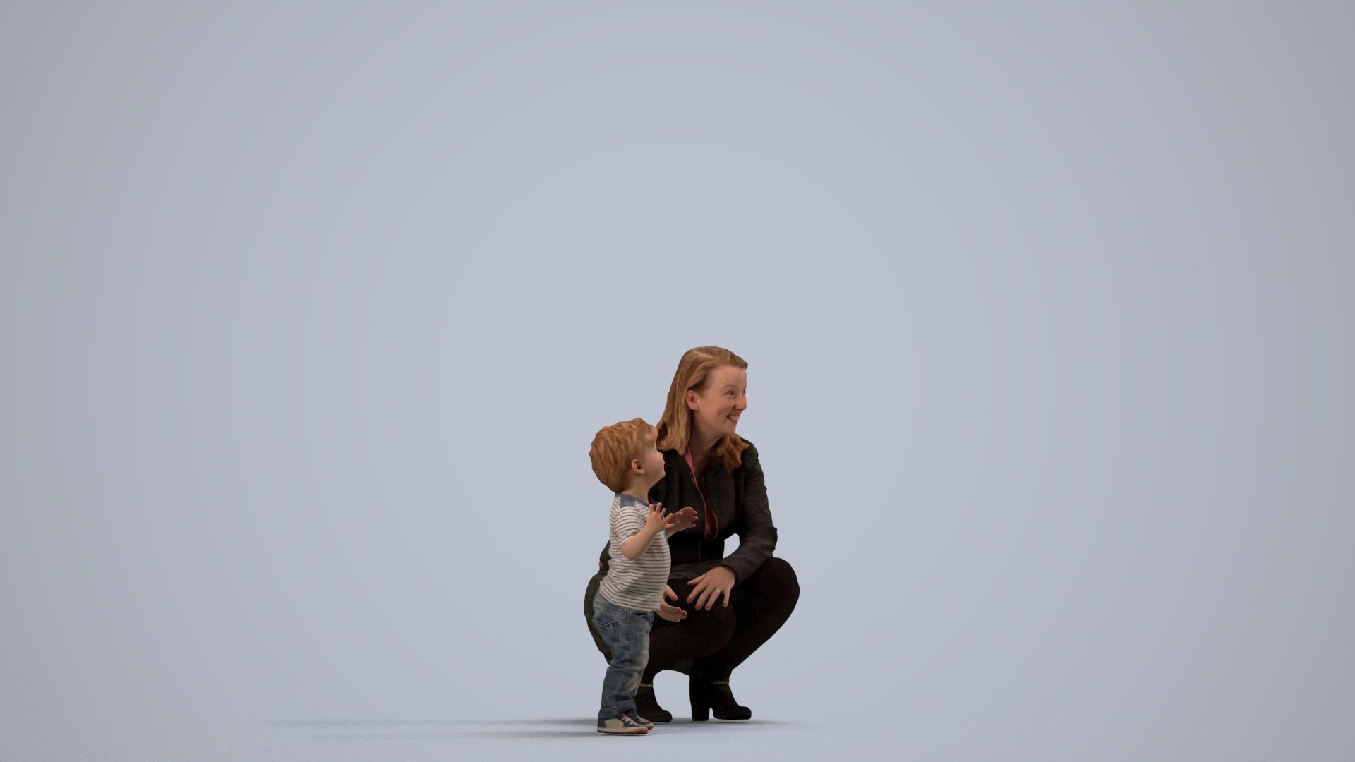 scanned 3D girl casual kids, photogrammetry people for Enscape and V-Ray, side view render