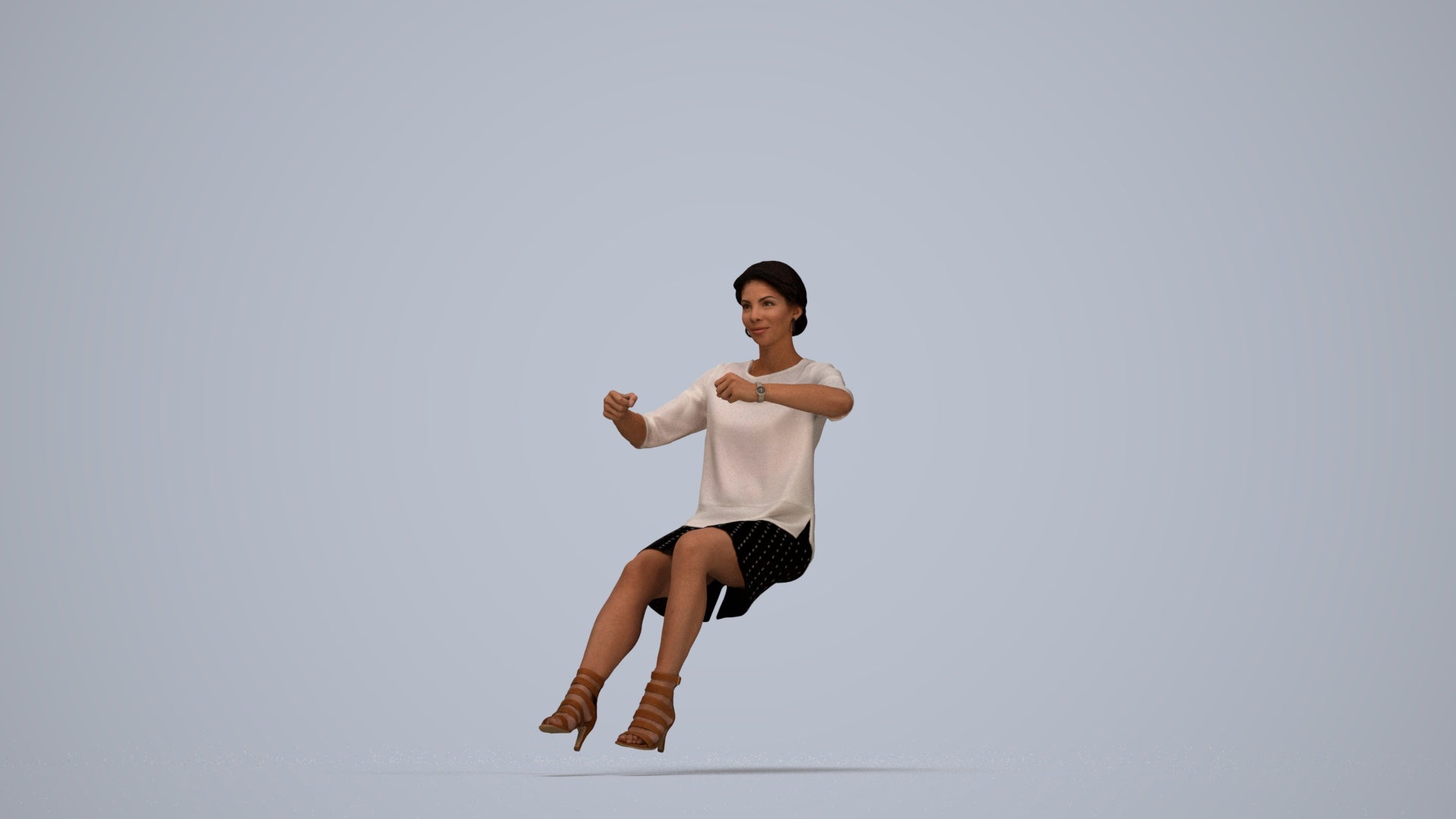 3D scanned woman driving casual, photorealistic archviz people for Enscape and SketchUp, top-down view render