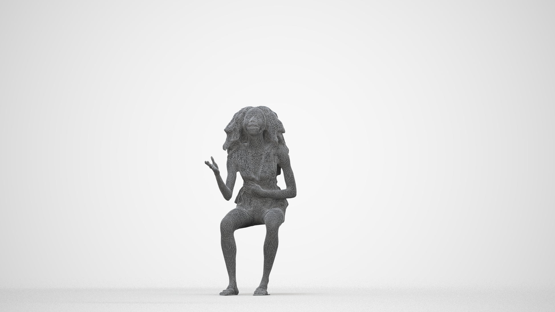 scanned 3D woman casual sitting, photogrammetry people for Enscape and V-Ray, wireframe back view