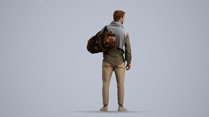 realistic 3D people man casual standing, render-ready for V-Ray and Corona, FBX OBJ, front view render