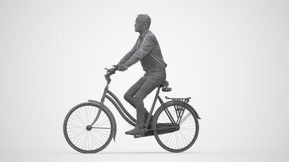 3D scanned man cycling business, photorealistic archviz people for Enscape and SketchUp, wireframe back view