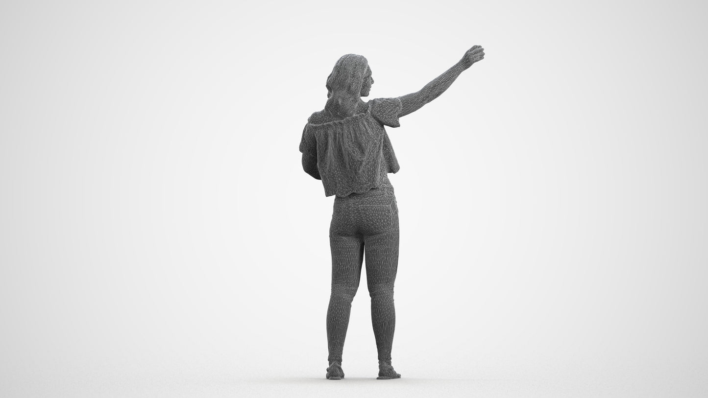 photogrammetry 3D woman casual standing, realistic human model archviz FBX, wireframe front view