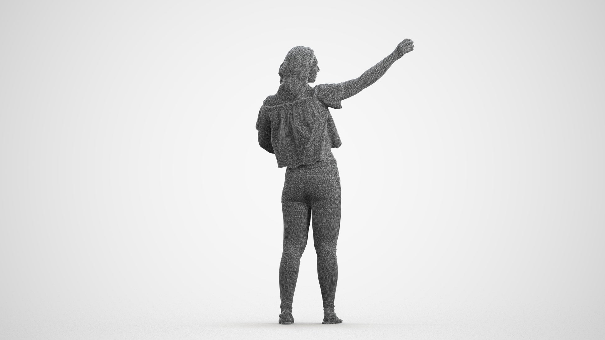 photogrammetry 3D woman casual standing, realistic human model archviz FBX, wireframe front view