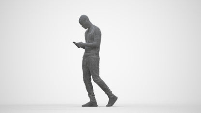 3D scanned man walking casual, photorealistic archviz people for Enscape and SketchUp, wireframe back view