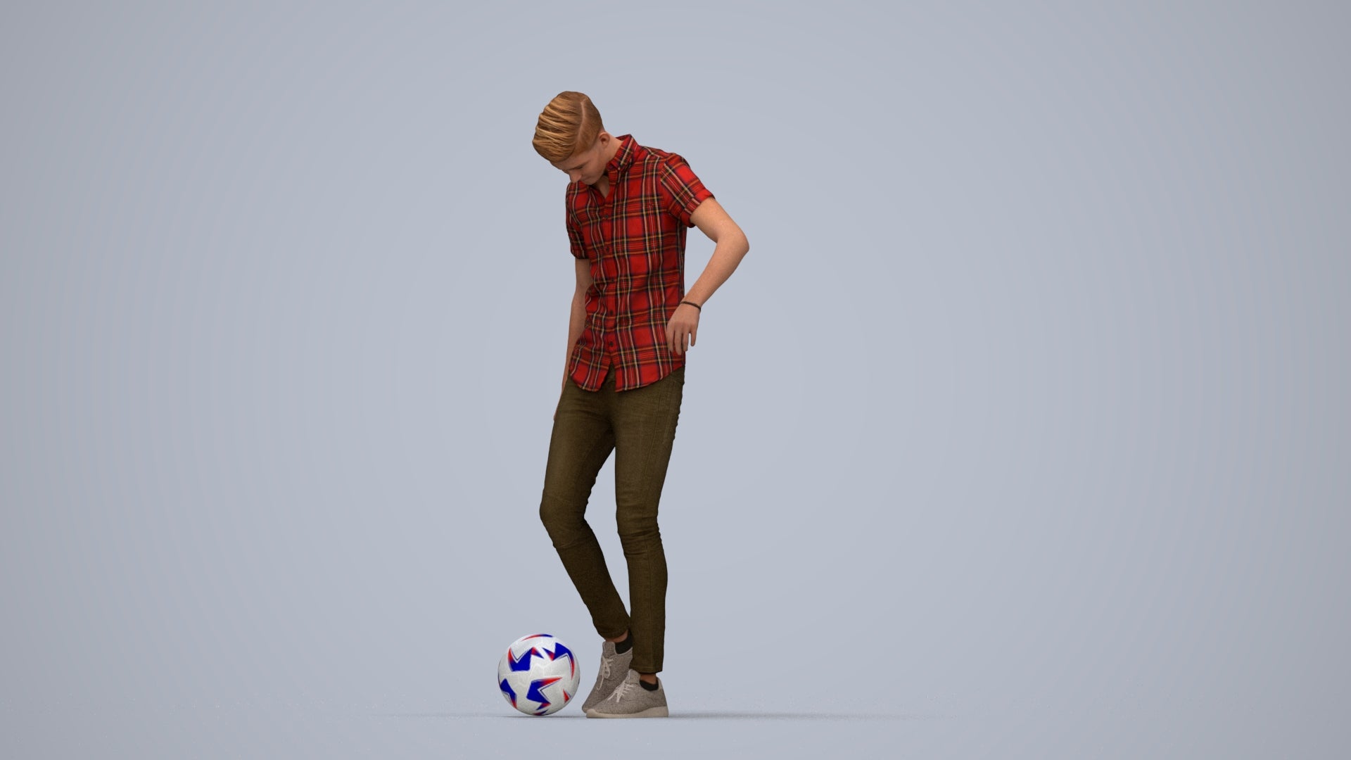 3D human model man sport standing, photogrammetry scanned person for archviz, top-down view render