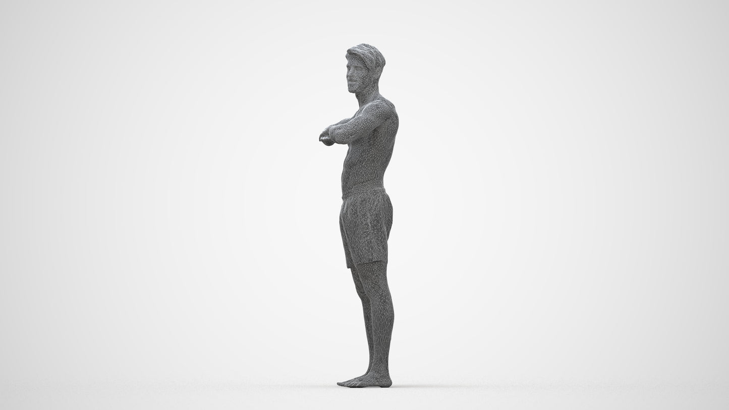 scanned 3D man pool, photogrammetry people for Enscape and V-Ray, wireframe back view