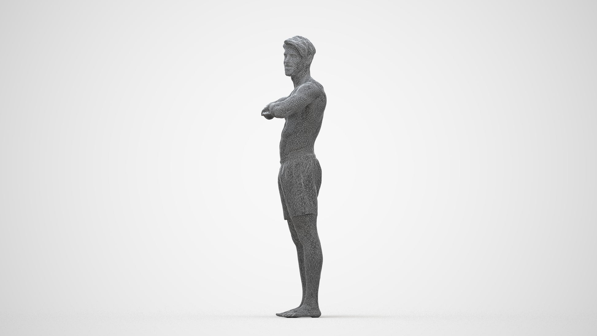 scanned 3D man pool, photogrammetry people for Enscape and V-Ray, wireframe back view