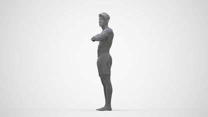 scanned 3D man pool, photogrammetry people for Enscape and V-Ray, wireframe back view