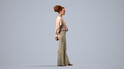 3D scanned woman standing casual, photorealistic archviz people for Enscape and SketchUp, side view render