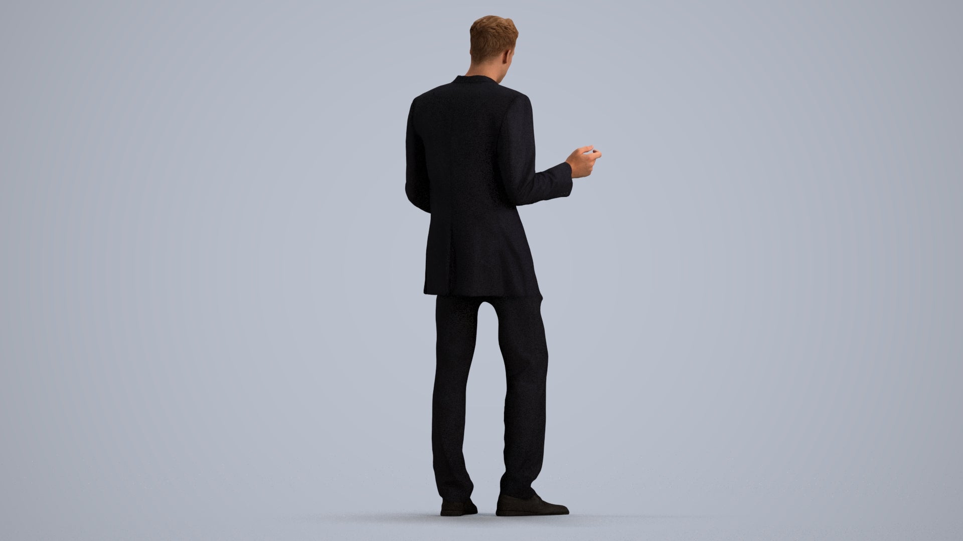 3D human model man business, photogrammetry scanned person for archviz, front view render
