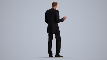 3D human model man business, photogrammetry scanned person for archviz, front view render