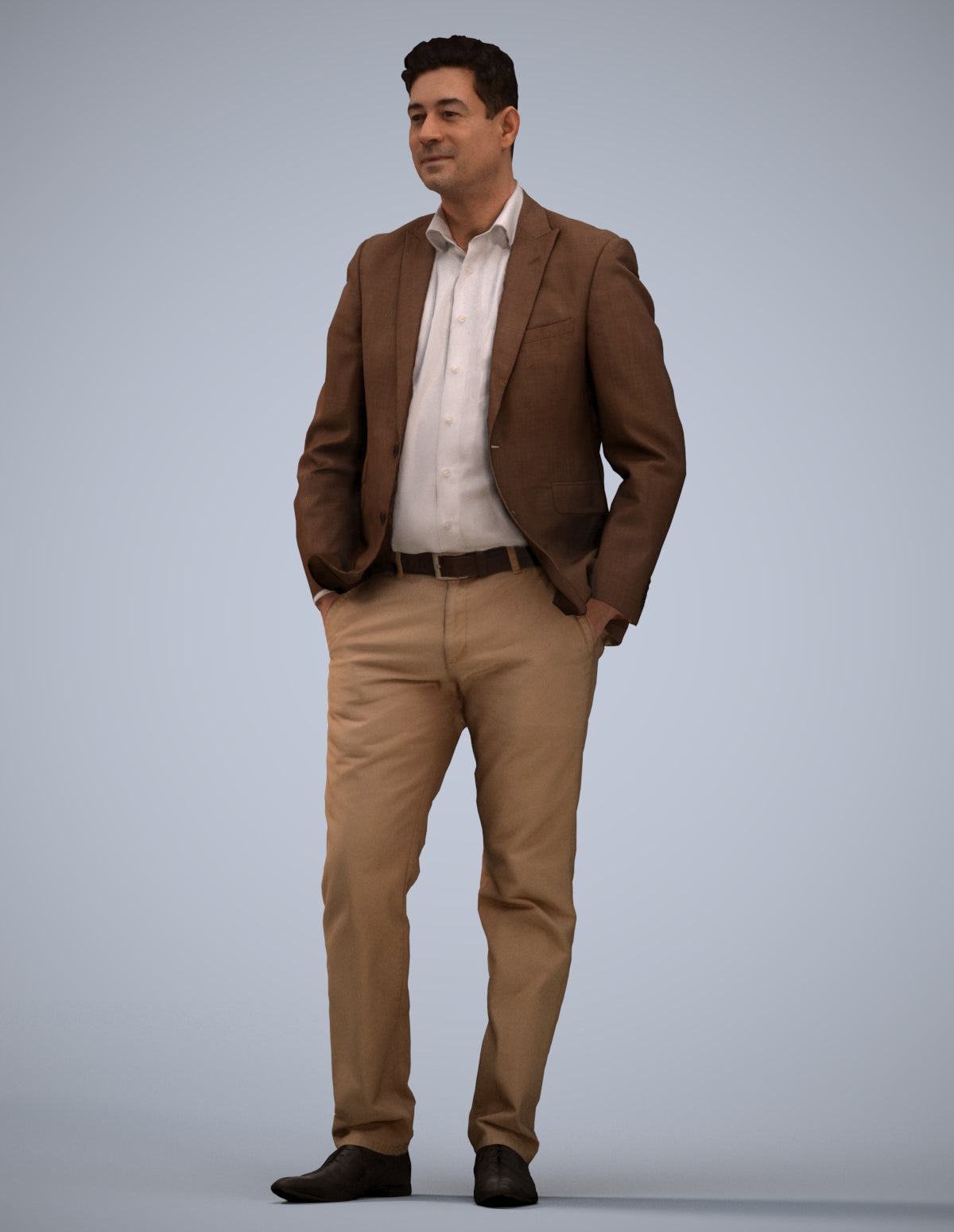 realistic 3D man business standing, scanned archviz people for Blender and 3ds Max
