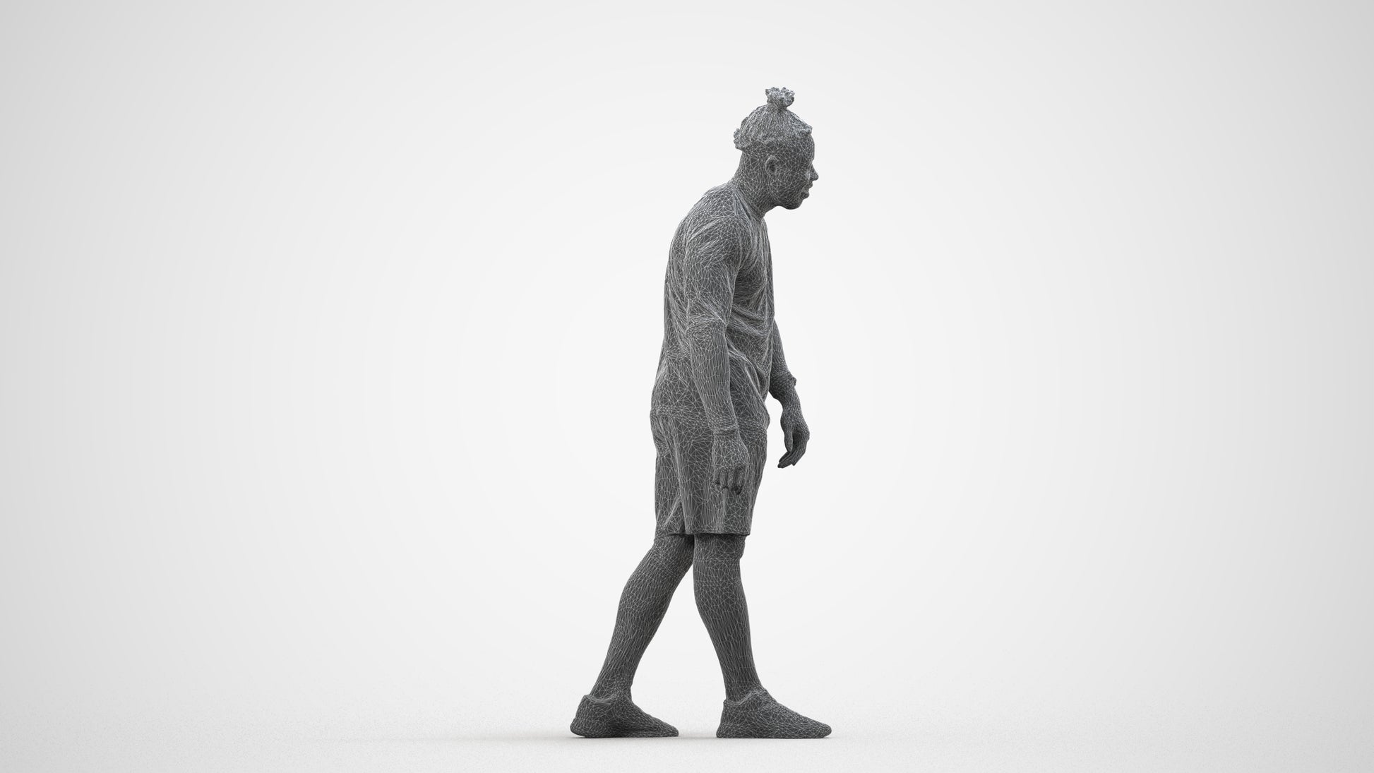 photogrammetry 3D man sport, realistic human model archviz FBX, wireframe side view