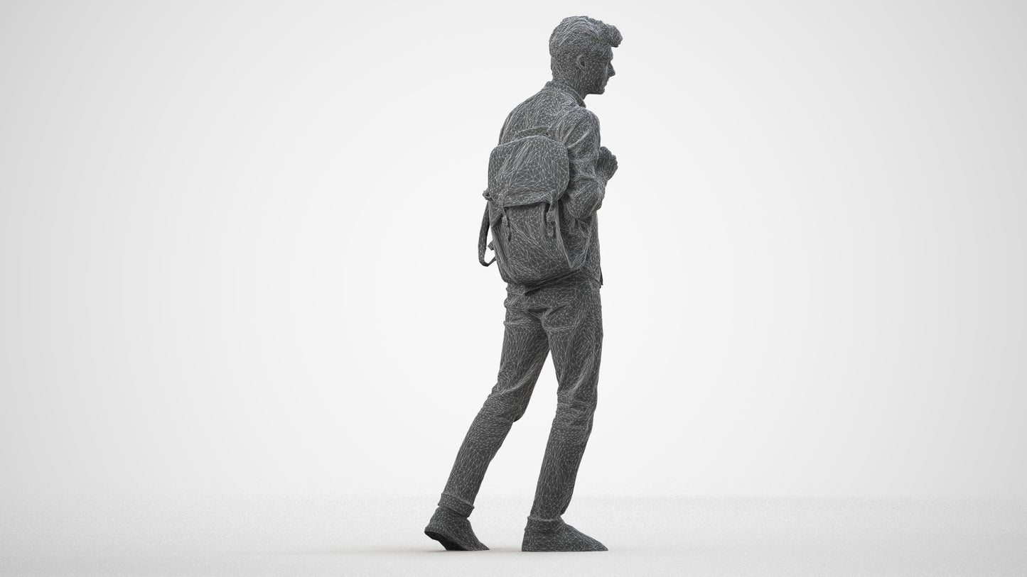 scanned 3D man casual walking, photogrammetry people for Enscape and V-Ray, wireframe side view