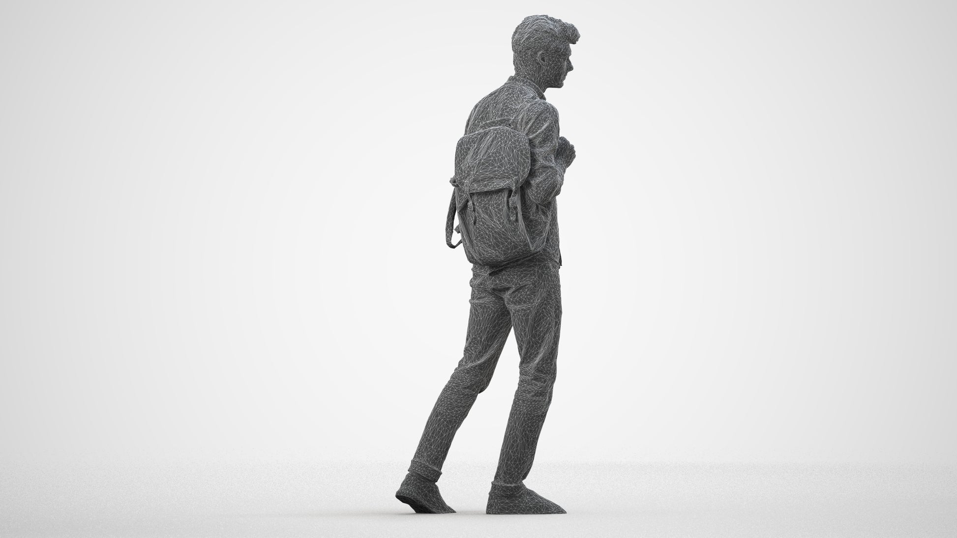 scanned 3D man casual walking, photogrammetry people for Enscape and V-Ray, wireframe side view