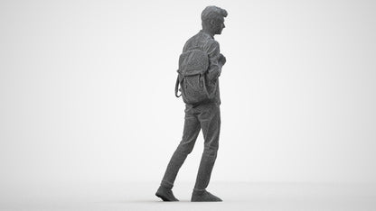 scanned 3D man casual walking, photogrammetry people for Enscape and V-Ray, wireframe side view