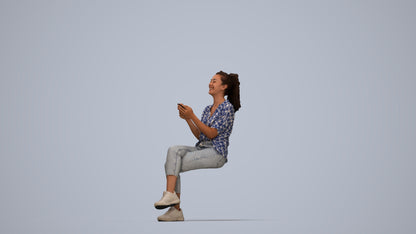 photogrammetry 3D woman casual sitting, realistic human model archviz FBX, top-down view render