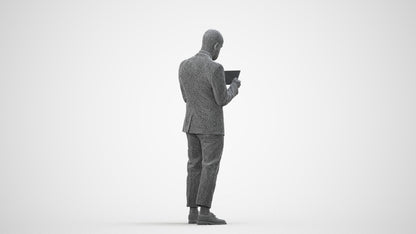 realistic 3D man business standing, scanned archviz people for Blender and 3ds Max, wireframe side view