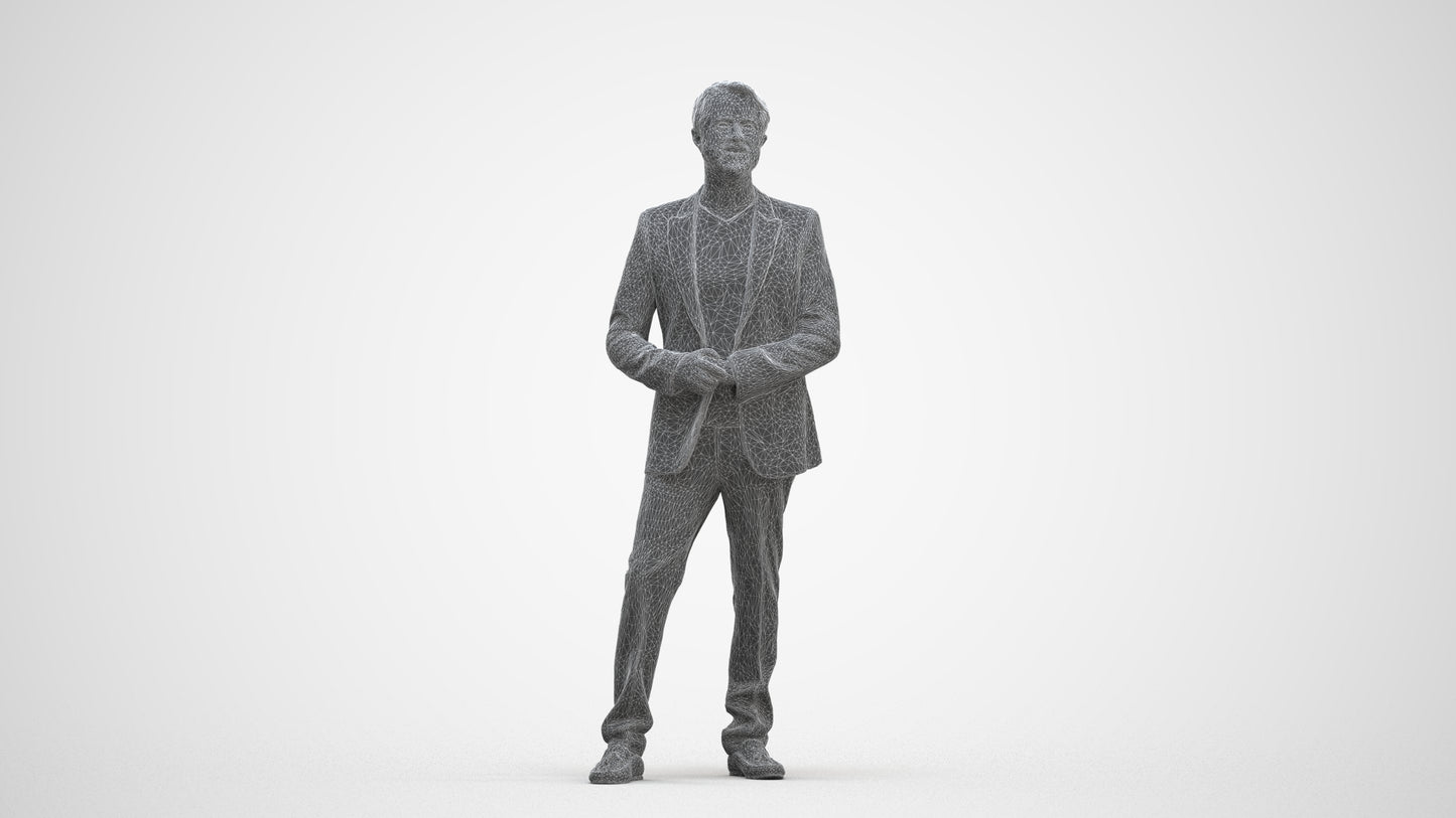 realistic 3D man formal cycling, scanned archviz people for Blender and 3ds Max, three-quarter front view render