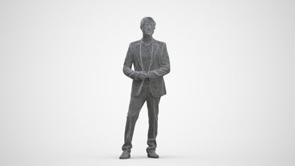 realistic 3D man formal cycling, scanned archviz people for Blender and 3ds Max, three-quarter front view render