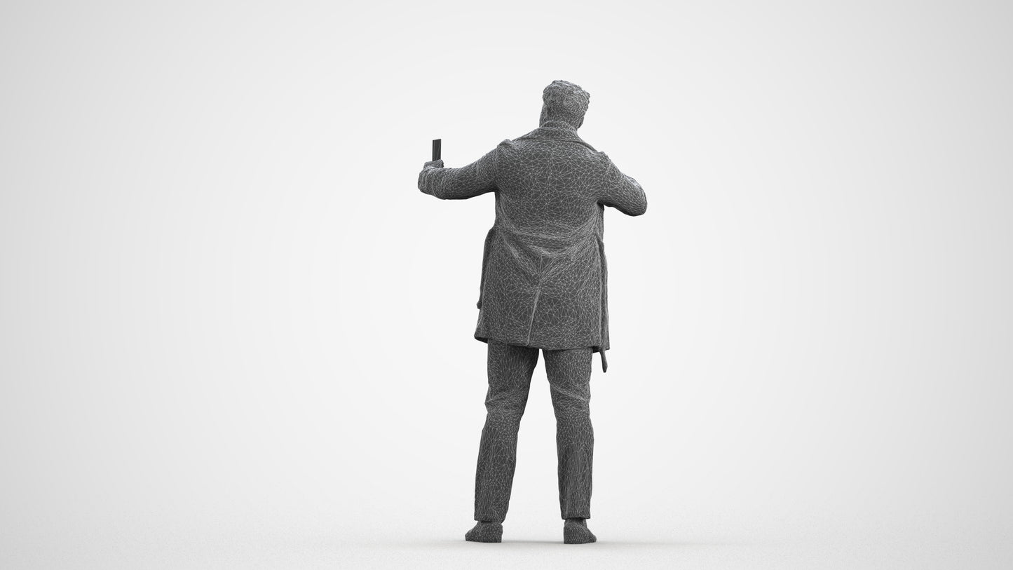 scanned 3D man casual standing, photogrammetry people for Enscape and V-Ray, wireframe front view