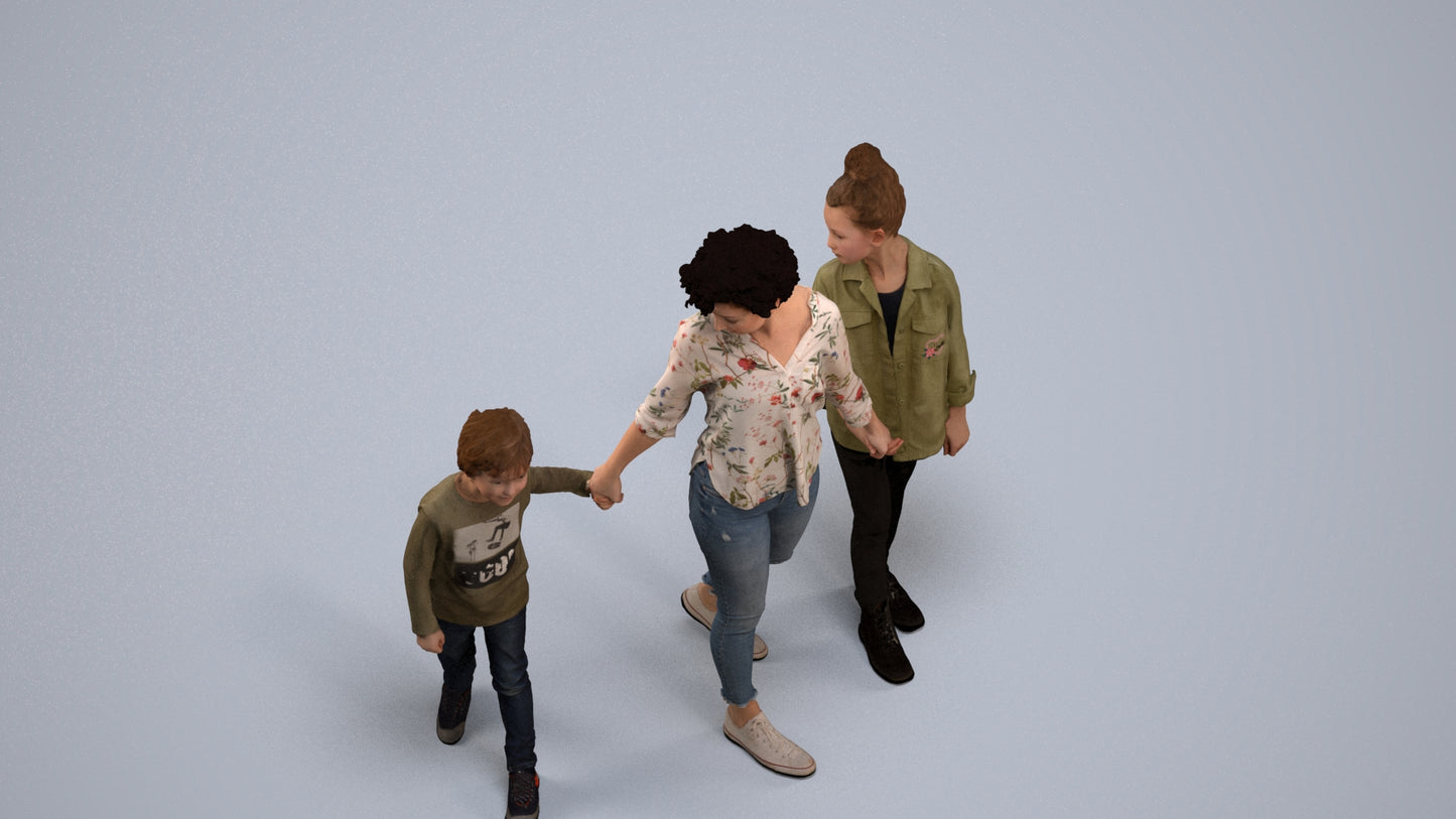realistic 3D girl casual kids, scanned archviz people for Blender and 3ds Max, back view render