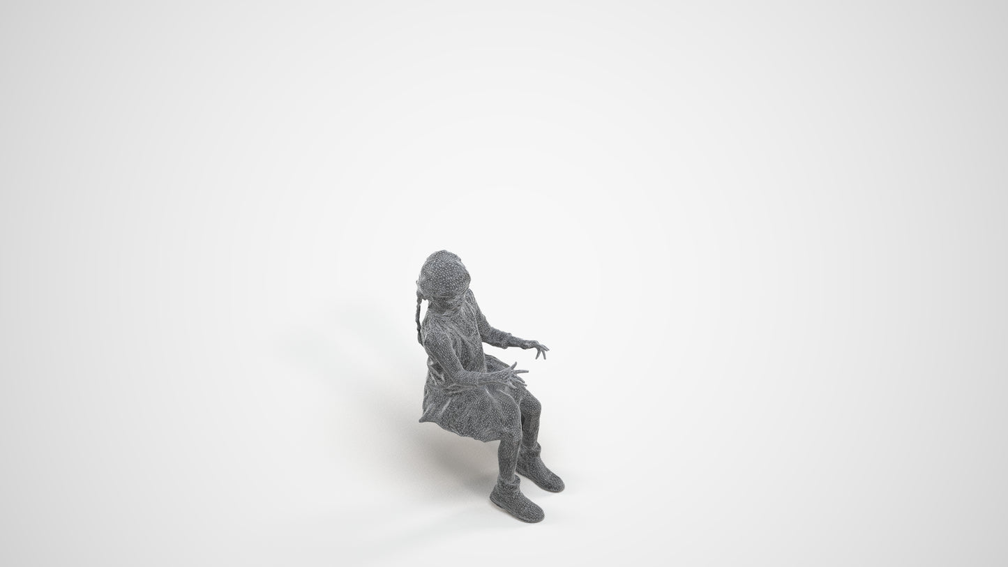 3D people model girl casual kids, scanned human for 3ds Max rendering, wireframe three-quarter view