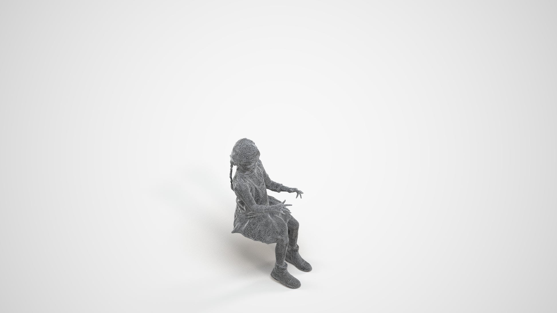3D people model girl casual kids, scanned human for 3ds Max rendering, wireframe three-quarter view