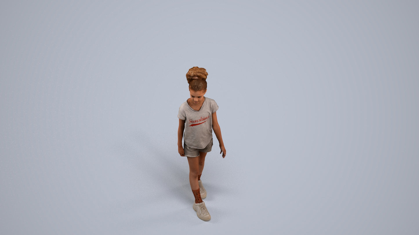 realistic 3D human girl casual kids, archviz people FBX OBJ for Blender, back view render