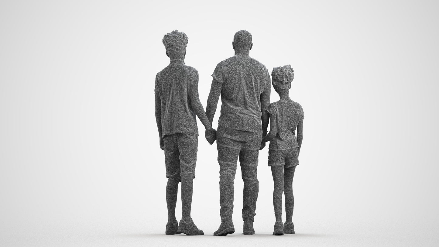 realistic 3D human girl casual kids, archviz people FBX OBJ for Blender, wireframe front view