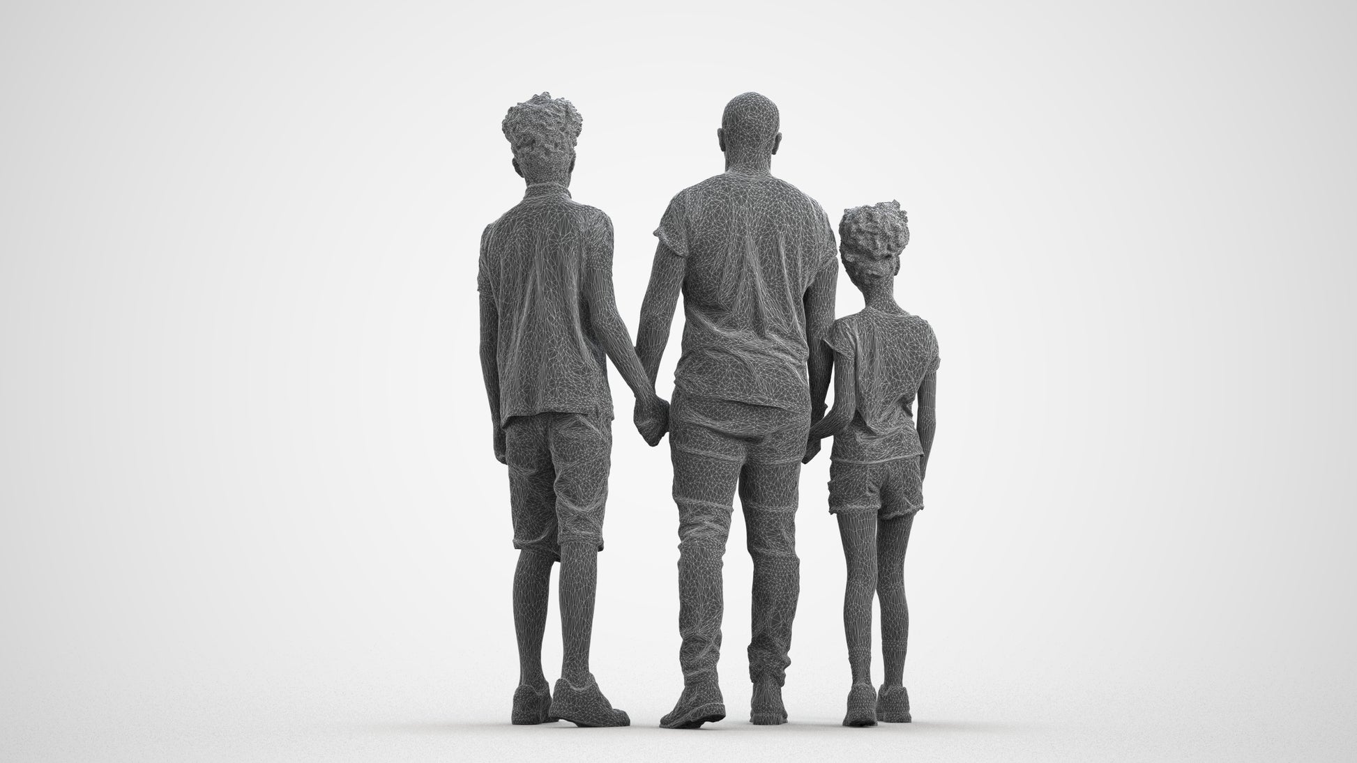 realistic 3D human girl casual kids, archviz people FBX OBJ for Blender, wireframe front view