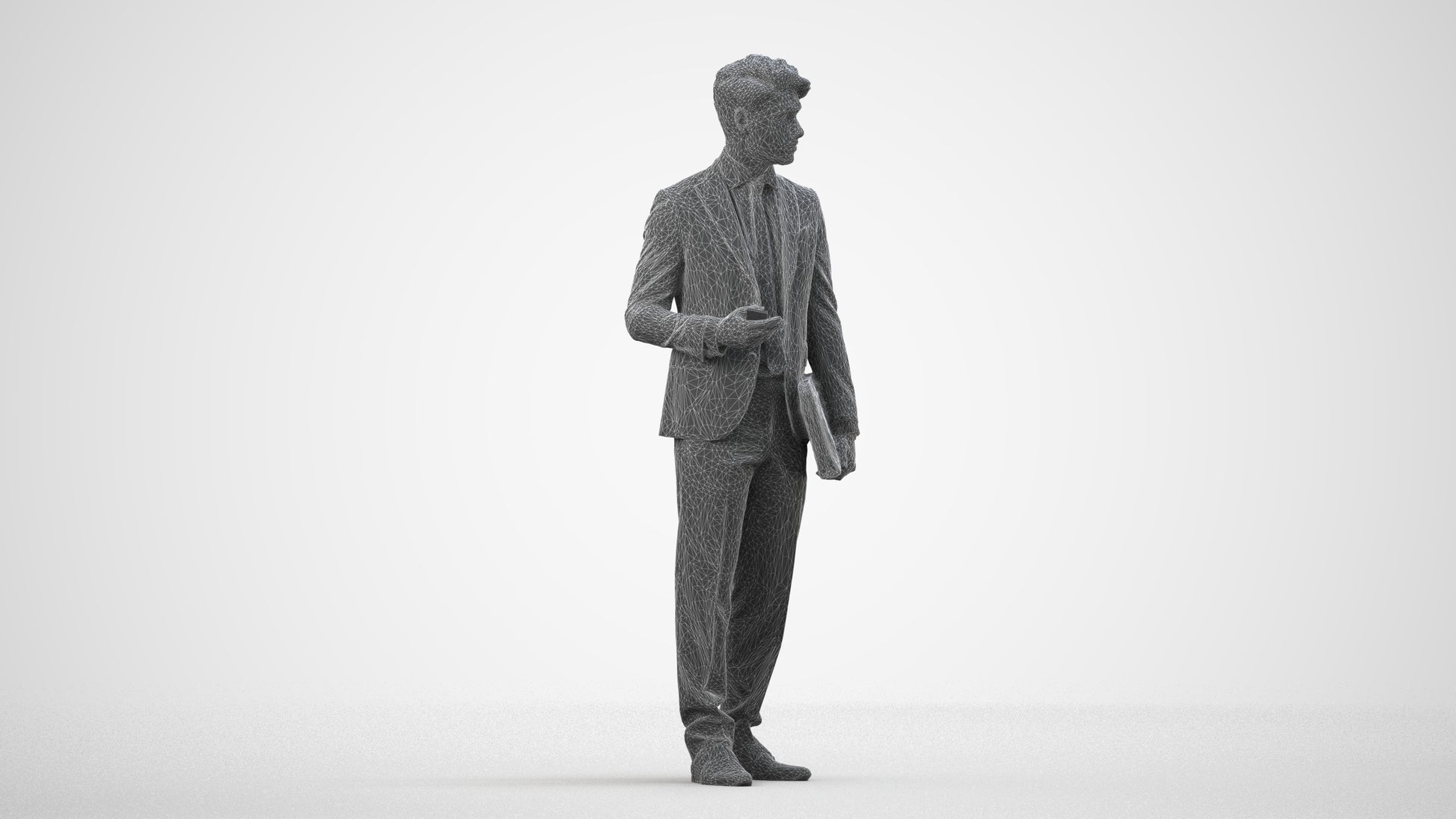 realistic 3D people man business, render-ready for V-Ray and Corona, FBX OBJ, wireframe side view