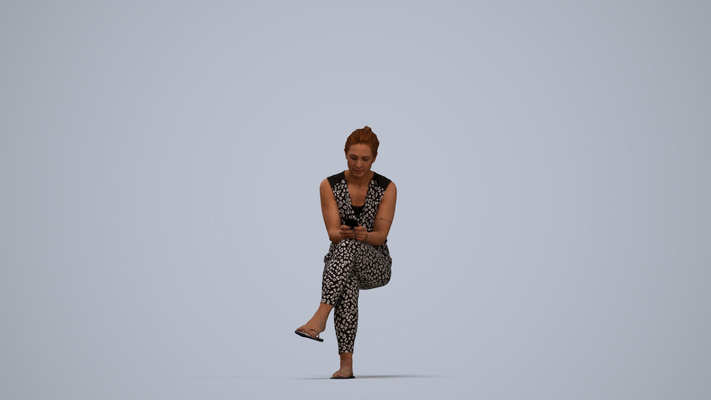 realistic 3D people woman casual sitting, render-ready for V-Ray and Corona, FBX OBJ, top-down view render
