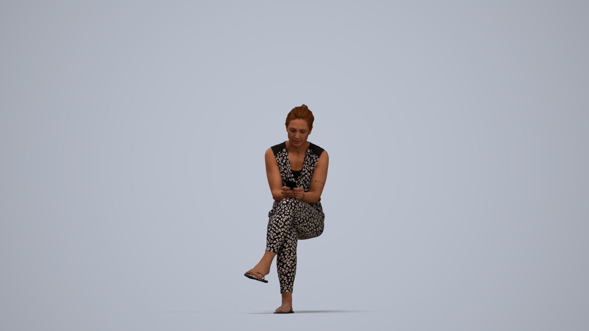 realistic 3D people woman casual sitting, render-ready for V-Ray and Corona, FBX OBJ, top-down view render
