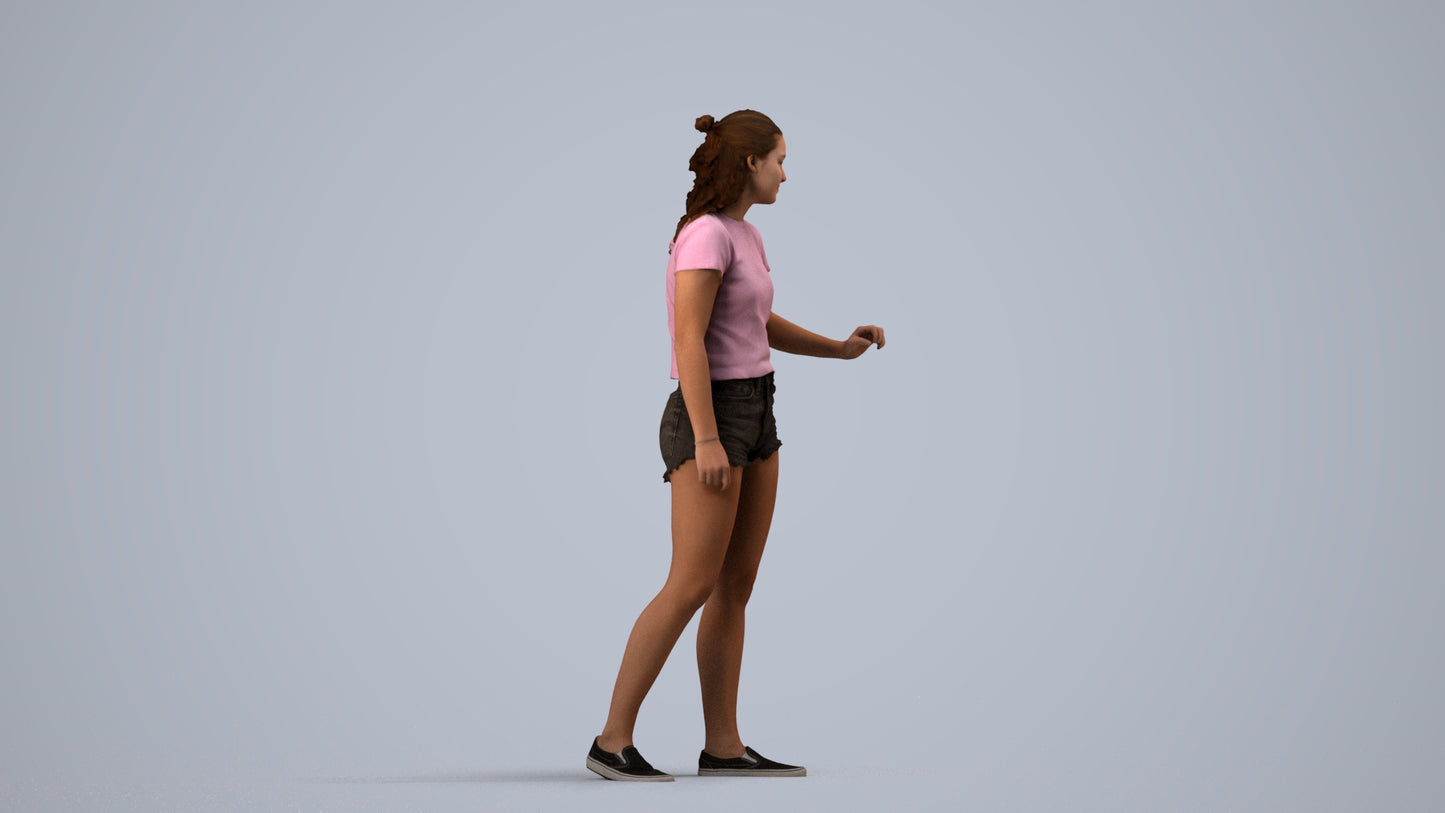 photogrammetry 3D girl casual door, realistic human model archviz FBX, side view render